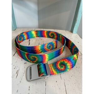Croakies Rainbow Tie Dye Webbing Belt Adjustable Metal Buckle Adjustable 52"